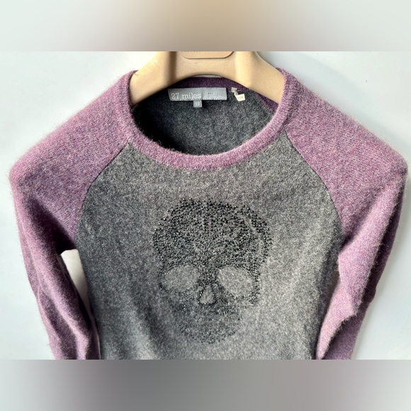 EUC 27 Miles Malibu 100% Cashmere Patricia Beaded Skull Sweater, size XS - Picture 4 of 13